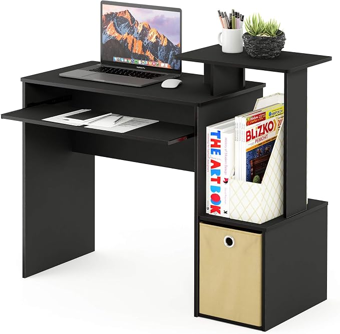 Furinno Econ 40-Inch Computer Desk Side Shelves, Office Desk with Keyboard Tray and Storage Bins, Rectangular Gaming Desk for Home Office, Bedroom, Study Room, Classic Black - Image 3