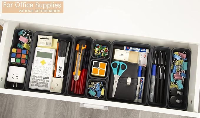 Kutesna 25PCS Interlocking Drawer Organizer, Plastic Desk Organizer Set | 4-Size Versatile Storage Bins,BPA-free, Non-slip, Fits Any Drawer for Cosmetics, Bathroom, Tools, Kitchen and Office - Image 5