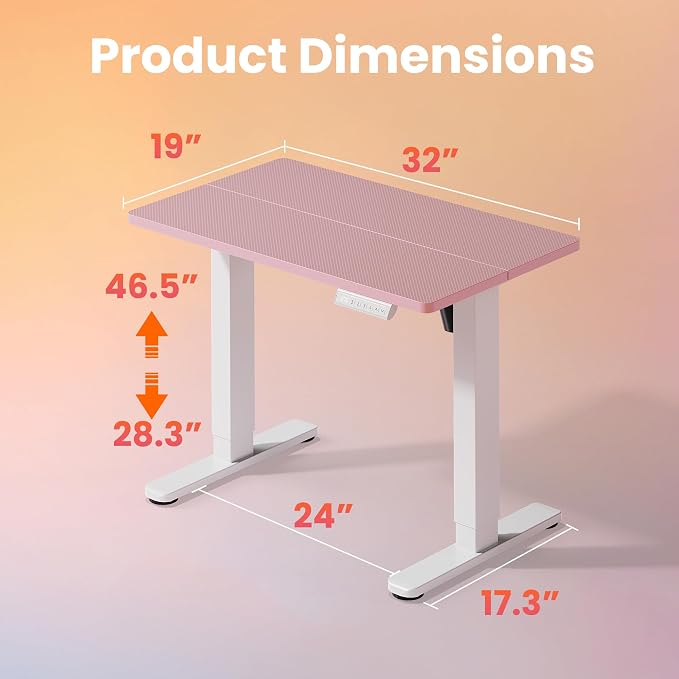 HUANUO 32" Small Electric Standing Desk Adjustable Height, 4 Memory Height Settings, Sit Stand Up Desk for Home Office & Computer Workstation, Pink - Image 3