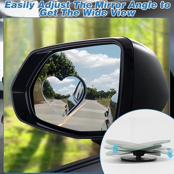2Pcs Cars Heart Shaped Blind Spot Mirrors Car Side Mirror Blindspot Adjustabe Angle Removable Wide Angle Convex RearView Mirror for Enhanced Safety Universal Fit Stick, Car Accessories for Cars Suvs - Image 4