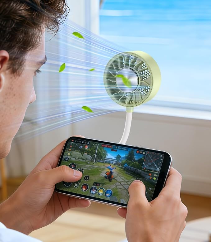 Magnetic Phone Fan with Ice Cooling, 3-in-1 Clip on Fan & Phone Stand, Rechargeable Mini Handheld Fan, 360° Flexible Gooseneck Portable Fan for Cruise Travel Desk Gym Makeup（Green） - Image 6