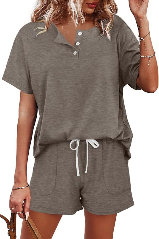 WIHOLL Two Piece Outfits for Women Lounge Sets Button Down Top and Shorts Set Sweatsuits with Pockets by WIHOLL
