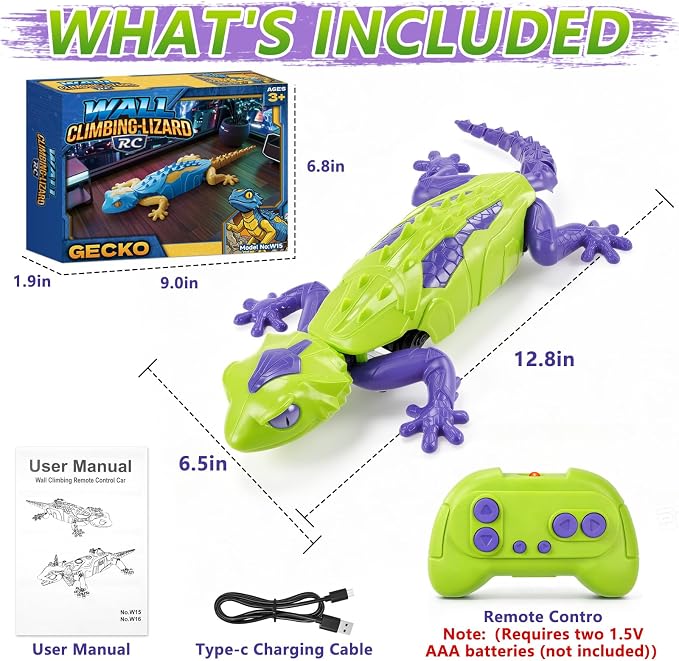 RC Wall Climbing Gecko, Rechargeable Remote Control Lizard Robot for Kids | 360° Rotating Wall Crawler Toy with LED Eyes, RC Stunt Car Toy Birthday Christmas Gift for 3-12 Year Old Boys Girls - Image 7