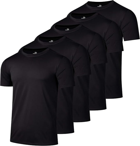 5 Pack Men's Dry Fit Short Sleeve T-Shirt Gym Workout Athletic Running Tee | Cooling, Moisture-Wicking, Crew Neck, Quick-Dry, Breathable, Active, Exercise, Fitness, Basketball, Cycling, Hiking, Tennis by RealEssentials