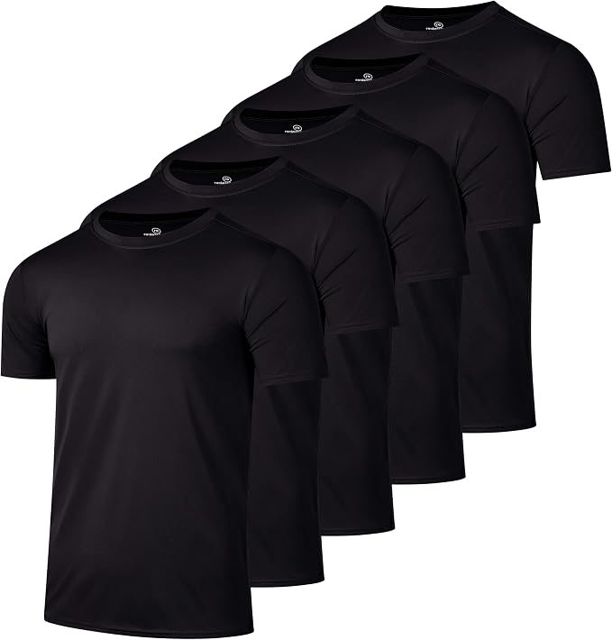 5 Pack Men's Dry Fit Short Sleeve T-Shirt Gym Workout Athletic Running Tee | Cooling, Moisture-Wicking, Crew Neck, Quick-Dry, Breathable, Active, Exercise, Fitness, Basketball, Cycling, Hiking, Tennis by RealEssentials