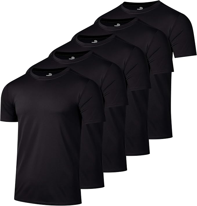 5 Pack Men's Dry Fit Short Sleeve T-Shirt Gym Workout Athletic Running Tee | Cooling, Moisture-Wicking, Crew Neck, Quick-Dry, Breathable, Active, Exercise, Fitness, Basketball, Cycling, Hiking, Tennis by RealEssentials