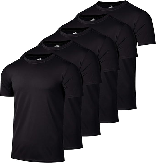 5 Pack Men's Dry Fit Short Sleeve T-Shirt Gym Workout Athletic Running Tee | Cooling, Moisture-Wicking, Crew Neck, Quick-Dry, Breathable, Active, Exercise, Fitness, Basketball, Cycling, Hiking, Tennis by RealEssentials