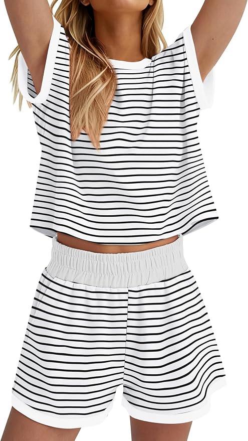 WIHOLL Two Piece Sets for Women Summer Lounge Short Sets Cap Sleeve Crew Neck Sweatsuit with Pocket XS-2XL - Image 4
