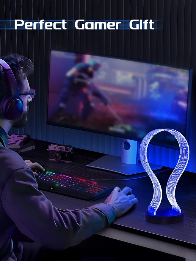 CoolGift Mart Light Up Headphone Stand with 16 Color Lights, PCB Pattern Acrylic Headset Stand with 1 USB and 1 Type-C Charging Ports, Gifts for Gamers Men Boy Father Dad and DJ Music Lovers - Image 5