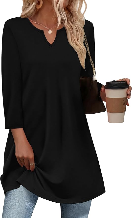OFEEFAN Summer Boho Tops For Women 3/4 Length Sleeve Womens Tops Vacation Outfits - Image 2