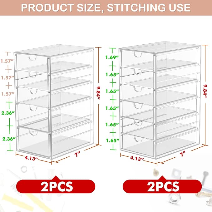 caktraie 4-Pack 22-Drawer Acrylic Storage & Makeup Organizer for Desk | Smooth-glide drawers, clear acrylic, stackable, dustproof, wipe clean, for office supplies, pens, paper clips, thumb drives - Image 3