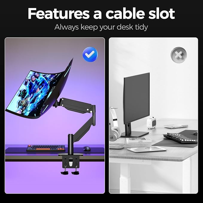 Suptek Single Monitor Arm for 27–49 Inch Ultrawide Large Screen Monitors, Gas Spring Desk Mount with Tilt Swivel, VESA 75/100, Supports 48.5 lbs, Clamp & Grommet, MD71PRO - Image 4