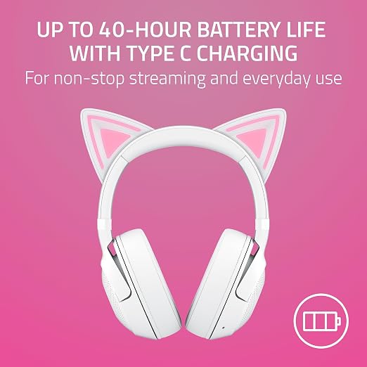 Razer Kraken Kitty V2 BT Wireless RGB Headset, White | Chroma RGB Kitty Ears & Earcups, Bluetooth 5.2, 40 mm Drivers, Noise-cancelling Mics, Lightweight, USB-C, 40 Hr Battery - Image 7