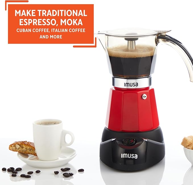 IMUSA 6 or 3 Cup Electric Espresso Coffee Maker with Cool-touch Handle, Red | Detachable Base, Visual Brewing Indicator, Durable Aluminum Construction, Ideal for Cuban and Italian Coffee - Image 7