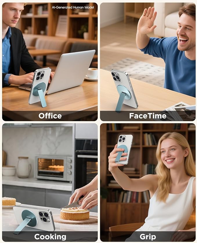 Magnetic Phone Stand Grip for Magsafe, Utral-Thin Snap-on Phone Holder, Kickstand, & Grip, Foldable & Adjustable for Hands-Free Viewing | Compatible with Phone 16 15 14 13 12 Pro, Blue - Image 8