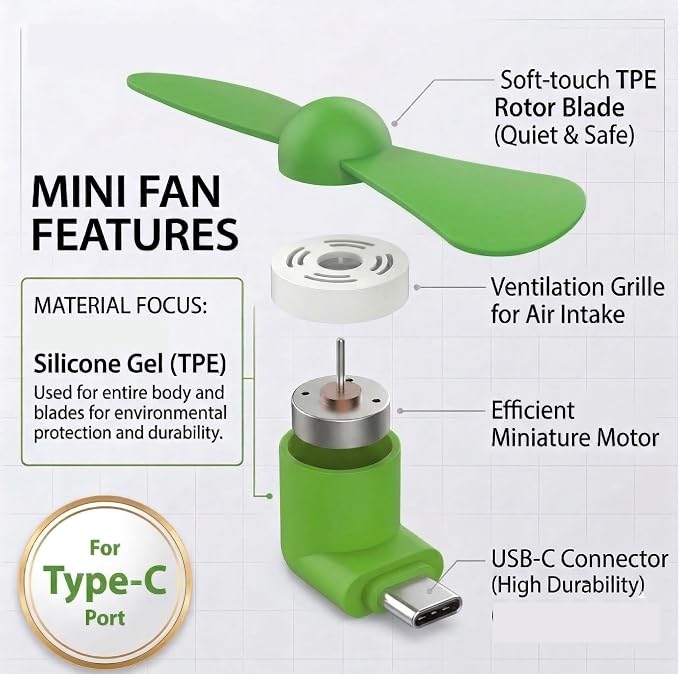 6Pack Type USB C Tiny Portable Phone Fan, Compatible with Apple iPhone 16/16p/16promax 15/15 Pro /15 Pro Max, Compatible with Samsung Galaxy S24 / S23 / 23 Ultra/ 24 Ultra/25 Ultra - Image 7
