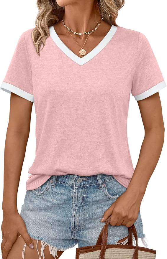 AUTOMET Womens Short Sleeve T-Shirts Summer Tops Casual Soft Tunic V Neck Basic Workout Clothes Spring Fashion Outfits 2026 by AUTOMET