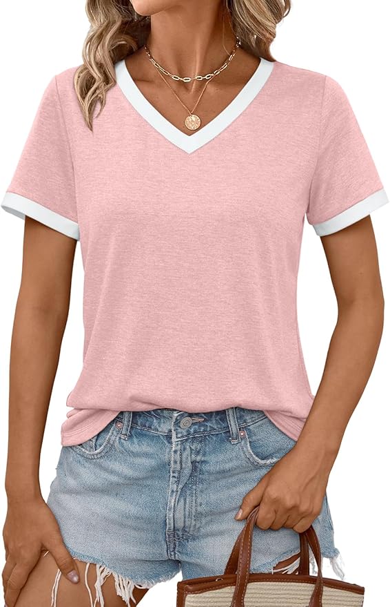 AUTOMET Womens Short Sleeve T-Shirts Summer Tops Casual Soft Tunic V Neck Basic Workout Clothes Spring Fashion Outfits 2026 by AUTOMET