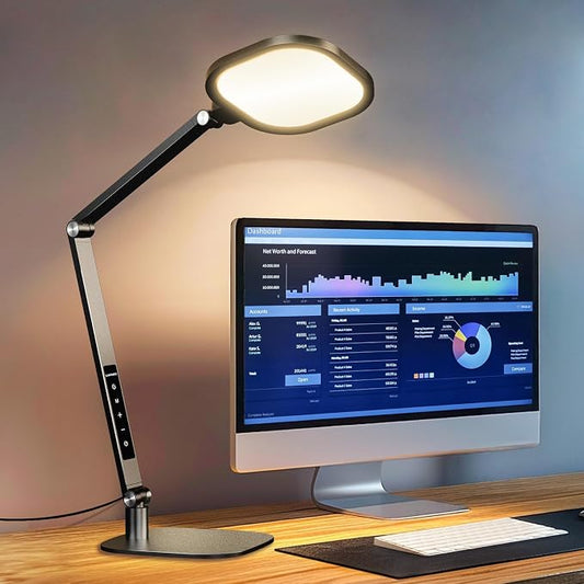 LitONES Desk Lamp for Home Office, Tall Computer Ring Light with CRI 97.8 | Eye-Caring Diffused Desktop Light with Memory & Timer Func, 1200LM Zoom Lighting for Video Calls, Conference, Reading,Study by LitONES