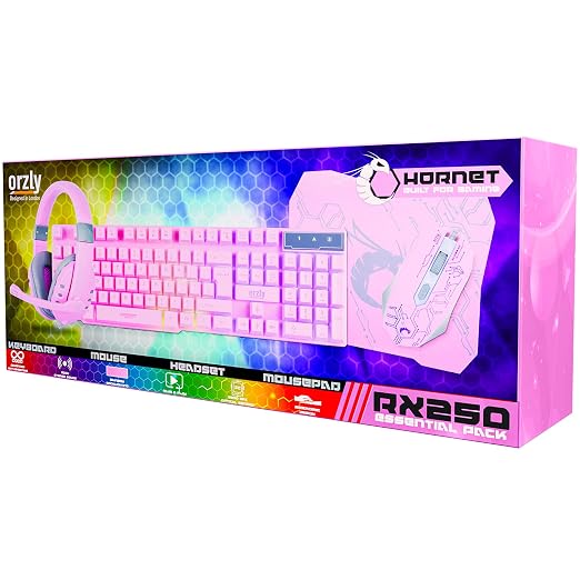 Pink Gaming Keyboard and Mouse Headset Headphones and Mouse pad, Wired LED RGB Backlight Bundle Pink PC Accessories for Gamers and Xbox and PS4 PS5 Nintendo Switch Users - 4in1 Edition Hornet RX-250 - Image 8