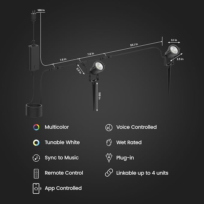 Feit Electric Smart Color Changing & Tunable White Outdoor Spotlights, 250 Lumens, Music Sync, Voice Control Compatible with Alexa & Google Home, Linkable, App Controlled, SPOT/RGBW/AG/2, 2-Pack - Image 3