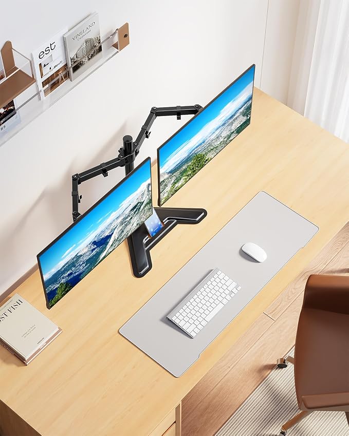 MOUNTUP Dual Monitor Stand - Freestanding & Height Adjustable Monitor Desk Mount, Steady VESA Mount Holds Max 17.6 lbs, Computer Monitor Stand for 2 Screens up to 27 inches, for Home Office - Image 9