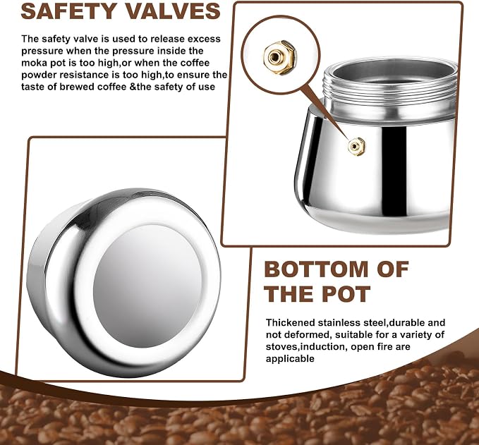 12 Cup Stovetop Espresso Maker Stainless Steel Moka Pot Stove Top Percolator Italian Coffee Makers Capable Mocha Greca Machine Cafe Classic Induction Cookers for Home and Camping 600ml 20oz - Image 8
