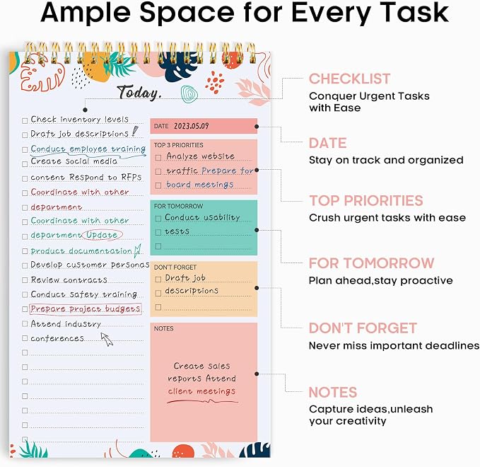 Taja To Do List Notepad, Undated Daily Planner for Work and Goal Setting | Blossom Grove, 52 Sheets, 9.8" x 6.5" , for Office, Home and school, Daily Task Planning, Notes and Everyday Organization - Image 2