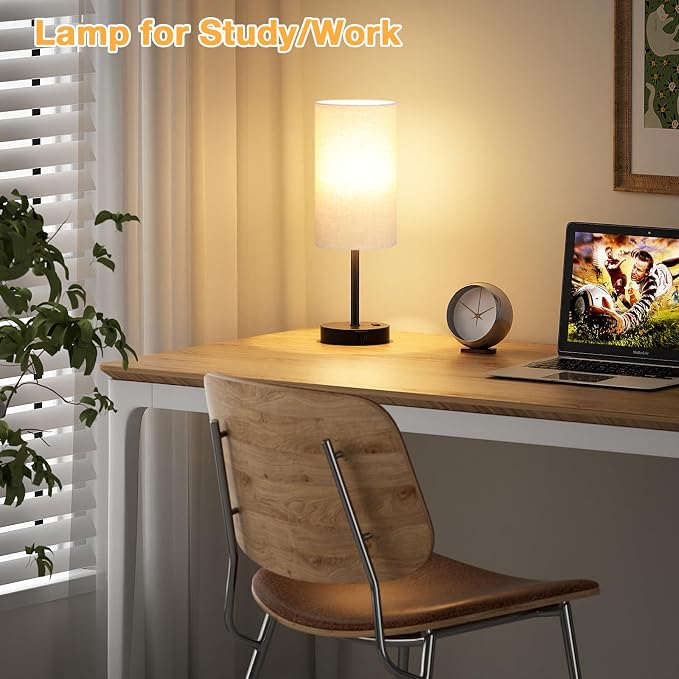 Dicoool 17.4" Bedside Lamp for Bedroom - Dimmable Touch, USB A+C, AC Outlet | LED Bulb Included, 3-Way Dimmable, 17.4" Table Lamp for Living Room, Dorm, Beige Fabric Lampshade, Black Metal Base - Image 6