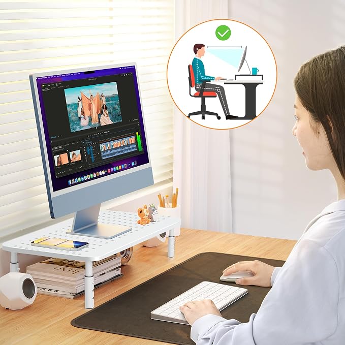 Bracwiser Monitor Stand Riser, Metal Computer Stand, 3 Height Adjustable Screen Riser with Mesh Platform for PS4, Laptop, Printer, Notebook and All Flat Screen, Holds Up to 20KG,White - Image 6