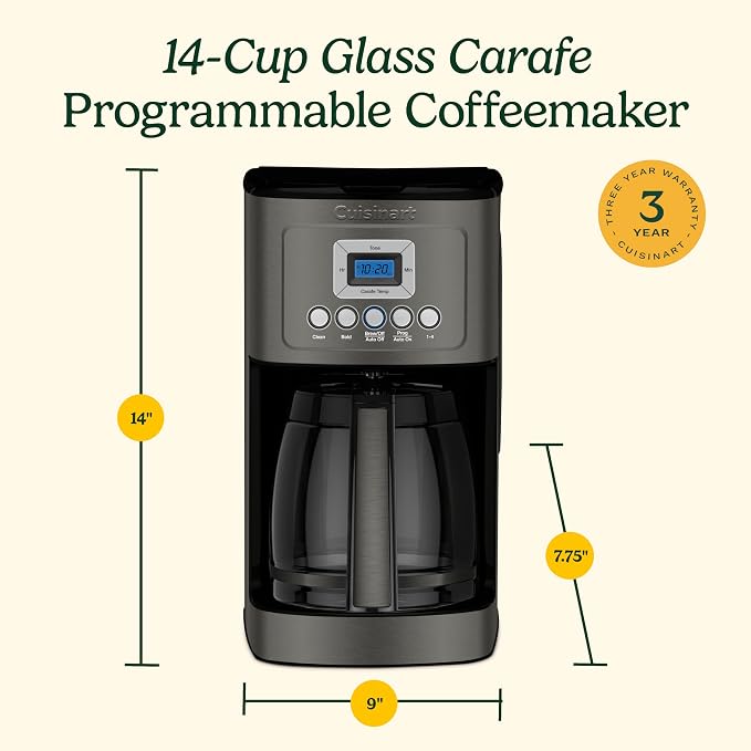 Cuisinart 14-Cup Coffee Maker, Programmable PerfecTemp Glass Carafe Coffee Machine with 1-4 Cup Setting, Brew Strength Control and Pause, Stainless Steel, DCC-3200BKSNAS, Black | 14-Cup Glass Carafe, Perfectemp Heating, 24-Hour Programmability, Brew St... - Image 8