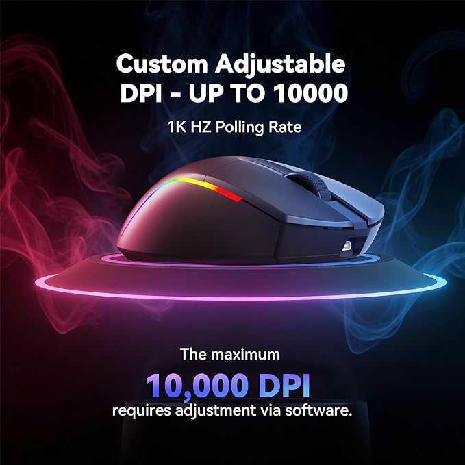 Redragon S107KS Wireless Gaming Keyboard and Mouse, RGB Backlit, 3 Mode (Wired/2.4G/BT), Up to 10,000 DPI Gaming Mouse with Software, Ultra Lightweight 65g, 25 Key Anti-Ghosting Keyboard for PC - Image 4