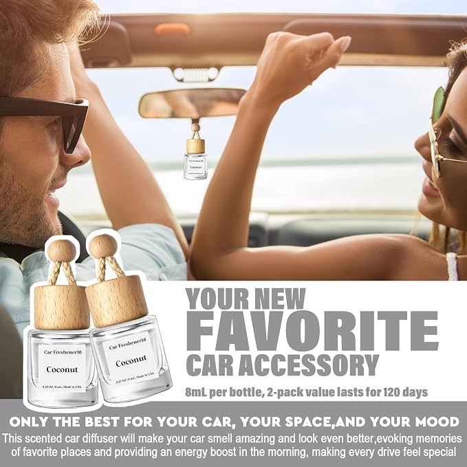 HoogaLife Car Air Freshener Diffuser 2 Pack Hanging Air Freshener Diffuser - Coconut Fragrance Oil Air D iffuser for Car, 45+ Days Long Lasting Fragrance Made in USA (C16) - Image 3