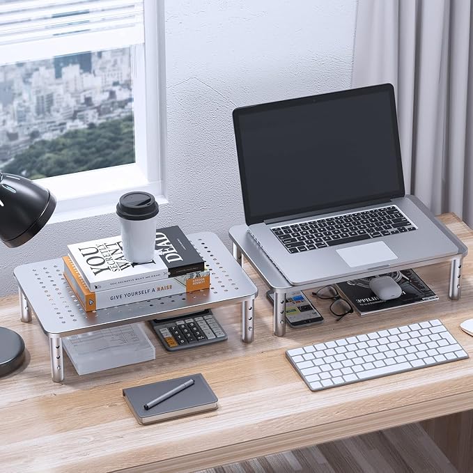 HUANUO Monitor Riser - 3 Height Adjustable Stand for Laptop, Computer, iMac, PC, Printer, Desktop Ergonomic Metal Monitor Riser with Mesh Platform - Image 2