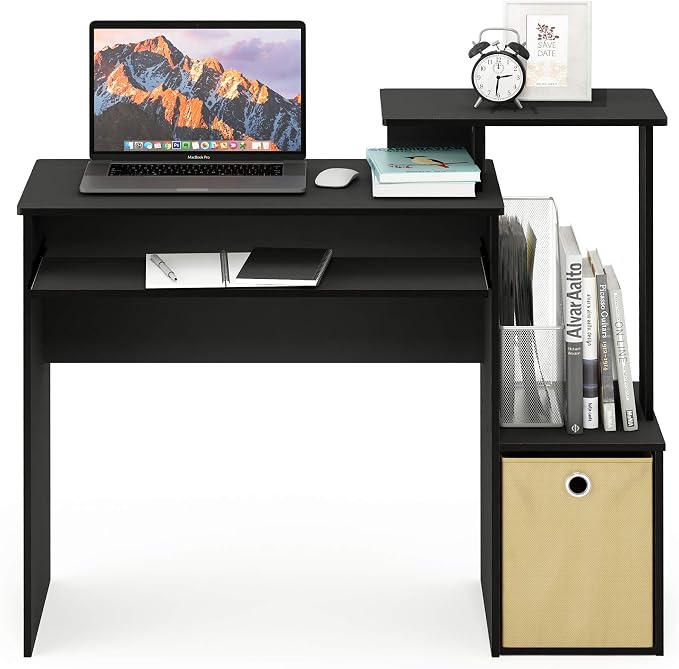 Furinno Econ 40-Inch Computer Desk Side Shelves, Office Desk with Keyboard Tray and Storage Bins, Rectangular Gaming Desk for Home Office, Bedroom, Study Room, Classic Black - Image 5