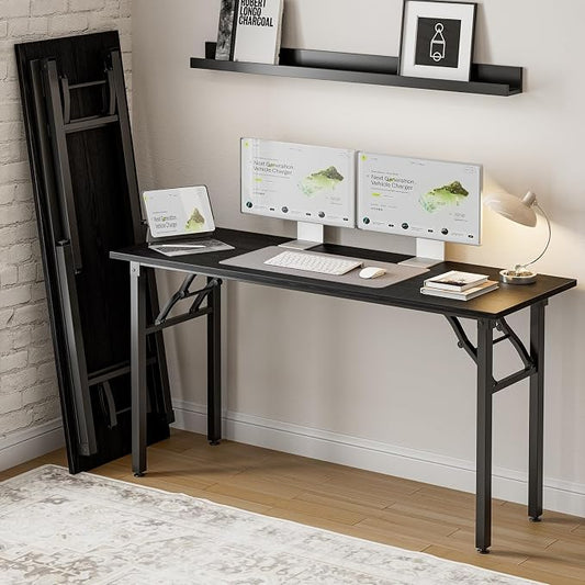 Frylr Small Folding Computer Desk – Portable 55.1 Inch Foldable Laptop Table, Collapsible and Compact for Easy and Fast Setup, Lightweight for Small Spaces, Home Craft and Study Use, Dark Oak by Frylr