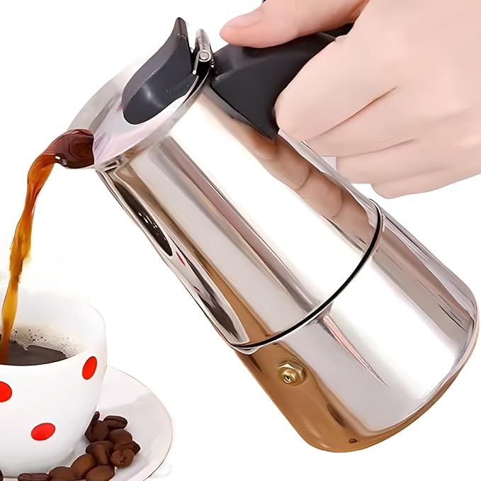 Stainless Steel Moka Pot, Gas/Electric Stovetop Espresso Maker, Percolator Coffee Pot Italian Percolator Cuban Café Brewing, Greca Coffee Maker (9CUP 450ml) by DeeKleen
