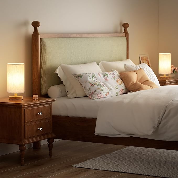 Fenmzee Small Lamps Set of 2 (Cream Shade - Wood Base, 9" Inline Control) | Two 3000K LED Blubs Included | 680 Lumens | Easy Assembly | Minimalist Design | E26 | for Kitchen | for Kids Room - Image 4