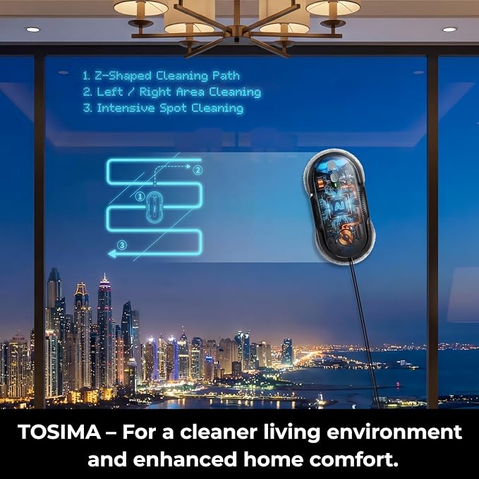 Tosima X1 Window Cleaning Robot, 6400Pa Max Adaptive Suction, Dual Auto-Spray Smart Window Cleaner with Smart Navigation, Remote Control and Triple Safety, Anti-Drop, for All Smooth Surfaces, Black - Image 2