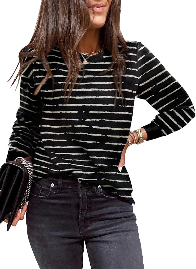 EVALESS Womens Crewneck Long Sleeve Tops Casual Polka Dots Tops Fall 2026 Tshirts Shirts by EVALESS