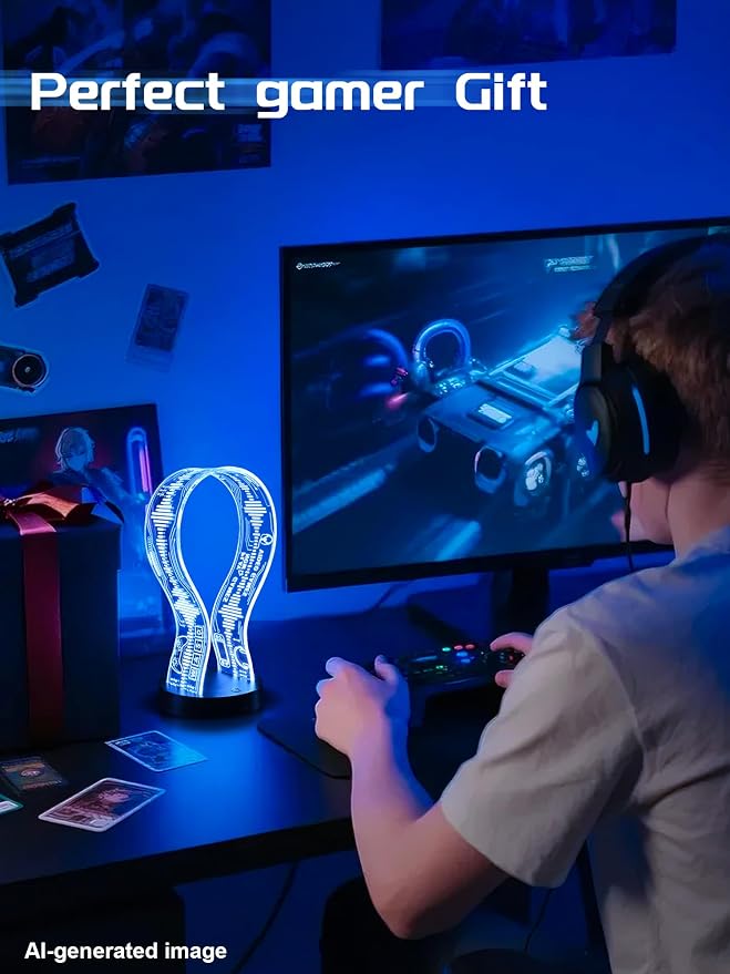 CoolGift Mart Light Up Headphone Stand with 16 Color Lights, Game Pattern Acrylic Headset Stand with 1 USB and 1 Type-C Charging Ports, Gifts for Gamers Men and Music Lovers - Image 5