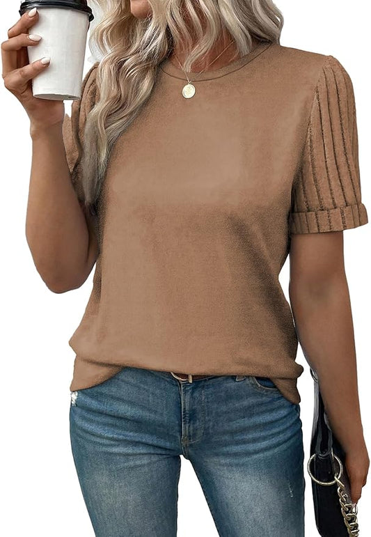 SHEWIN Women's Short Sleeve Summer Tops Crewneck Knit Solid Loose Casual Basic T Shirts Tee Blouses by SHEWINBeYourFashionStylist