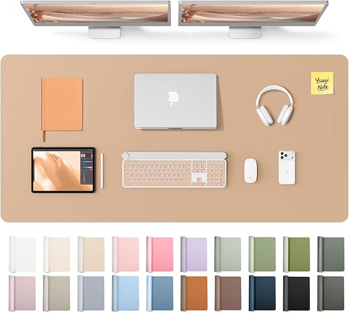 YSAGi Leather Desk Pad Protector, Office Desk Mat, Large Mouse Pad, Non-Slip PU Leather Desk Blotter, Laptop Desk Pad, Waterproof Desk Writing Pad for Office and Home (Latte,55" x 24") by YSAGi