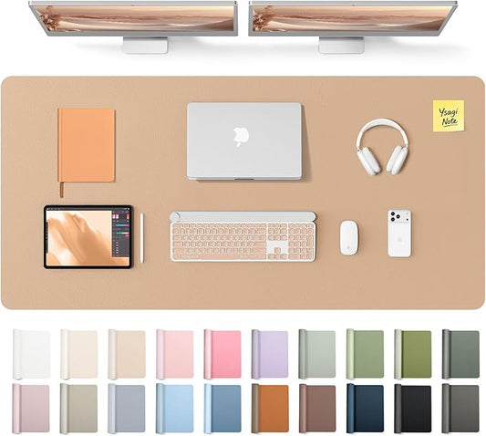 YSAGi Leather Desk Pad Protector, Office Desk Mat, Large Mouse Pad, Non-Slip PU Leather Desk Blotter, Laptop Desk Pad, Waterproof Desk Writing Pad for Office and Home (Latte,55" x 24") by YSAGi