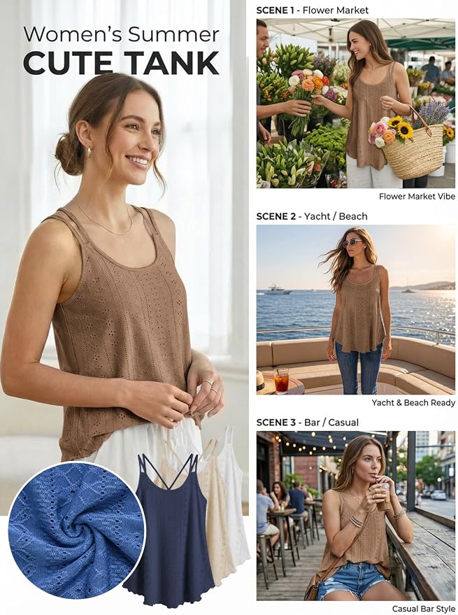 ATHMILE Women's Tank Tops Sleeveless Summer Top Spaghetti Strap Spring Shirt Loose Fit Beach Vacation 2026 Casual - Image 4