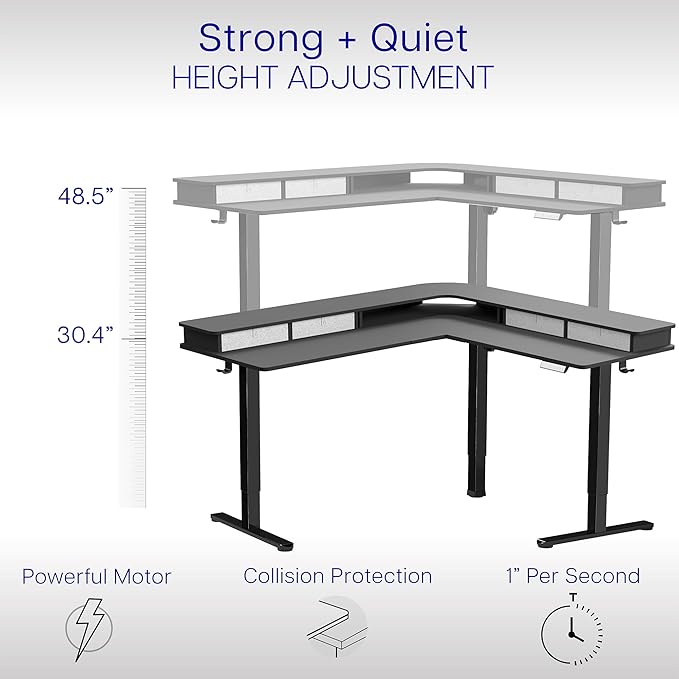 VIVO Black 75 x 63 in Corner Standing Desk, DESK-E3CVB-75 | Electric, 2-Tier, L-Shaped, Sit Stand, Height Adjustable, Memory, Black Top, Black Frame, Light Gray Drawers - Image 3