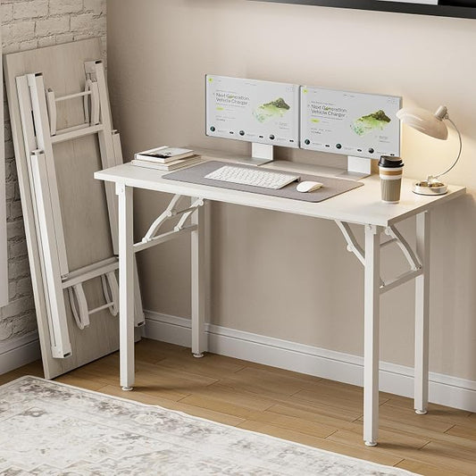 Frylr Small Folding Computer Desk – Portable 43.3 Inch Foldable Laptop Table, Collapsible and Compact for Easy and Fast Setup, Lightweight for Small Spaces, Home Craft and Study Use, White Ash by Frylr
