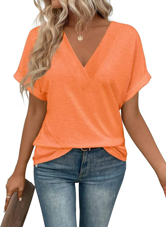 T Shirts Short Sleeve V Neck Tees Womens Tops Beach Vacation Fashion Clothes 2026 Casual Summer Spring Fall Outfits by EyMuseWomensTops