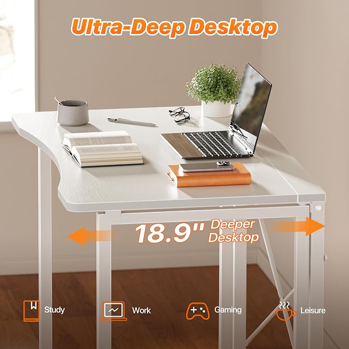 Huuger Folding Desk for Small Spaces, 31.5 Inch Foldable Computer Table, Easy Assembly, for Home Office, Study, Bedroom, Dorm, Space Saving, Small Writing Work Office Computer Desk, White - Image 4