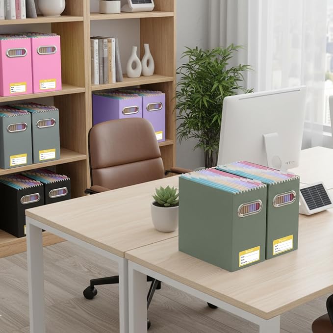 BALEINE File Organizer Box, Cardboard File Folder Organizer with Handle for Letter Size, Portable Collapsible Hanging Filing Box for Home Office Document Storage (2 Pack,Olive) - Image 2